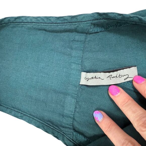 Cynthia Ashby Teal Blue Spree Linen Boho Minimalist Overall Jumpsuit - Picture 8 of 11